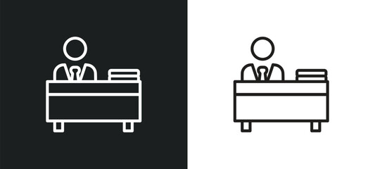Poster - office worker outline icon in white and black colors. office worker flat vector icon from professions collection for web, mobile apps and ui.