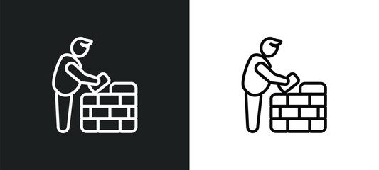 Poster - builder outline icon in white and black colors. builder flat vector icon from people skills collection for web, mobile apps and ui.
