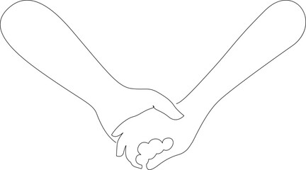 Wall Mural - Holding hands continuous line drawing on white isolated background. Minimalist one line doodle vector illustration.