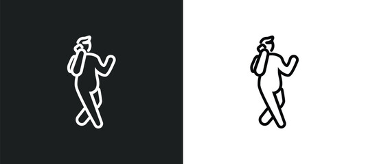 Poster - man talking with phone outline icon in white and black colors. man talking with phone flat vector icon from people collection for web, mobile apps and ui.
