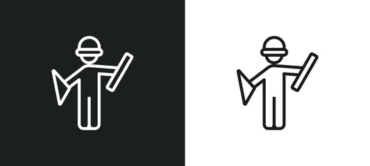 Poster - architech working outline icon in white and black colors. architech working flat vector icon from pe