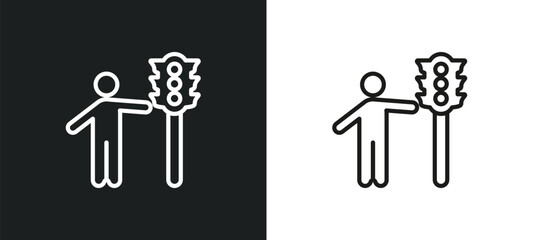 Poster - traffic hand outline icon in white and black colors. traffic hand flat vector icon from people collection for web, mobile apps and ui.