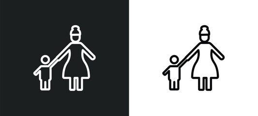 Poster - babysitter and child outline icon in white and black colors. babysitter and child flat vector icon f