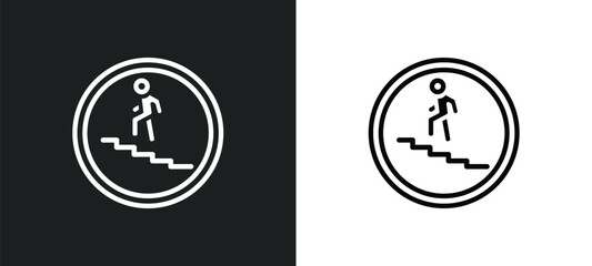 Poster - walking downstairs outline icon in white and black colors. walking downstairs flat vector icon from people collection for web, mobile apps and ui.
