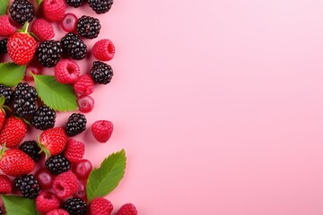 Aufkleber - Fresh berry and fruit mix border frame banner.