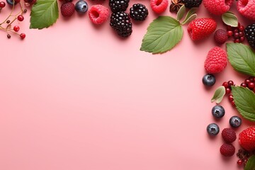 Aufkleber - Fresh berry and fruit mix border frame banner.