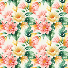  Floral shape watercolor seamless pattern.