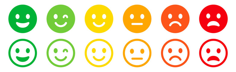emoticons icons set. emoji faces collection. emojis flat style. happy happy, smile, neutral, sad and