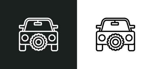 Poster - car with cogwheels outline icon in white and black colors. car with cogwheels flat vector icon from mechanicons collection for web, mobile apps and ui.