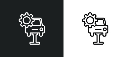 Poster - mechanical service of a car outline icon in white and black colors. mechanical service of a car flat