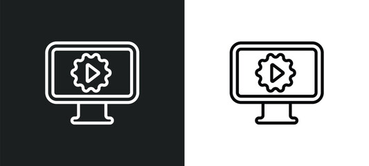 Poster - video marketing outline icon in white and black colors. video marketing flat vector icon from marketing collection for web, mobile apps and ui.