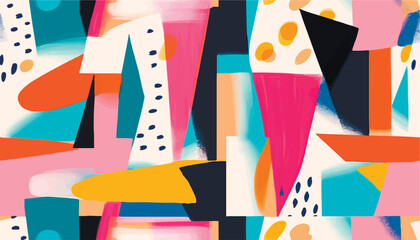 Hand drawn trendy geometric abstract print. Colorful creative collage pattern. Multicolored cartoon style illustration