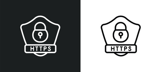 Poster - https outline icon in white and black colors. https flat vector icon from internet security collection for web, mobile apps and ui.