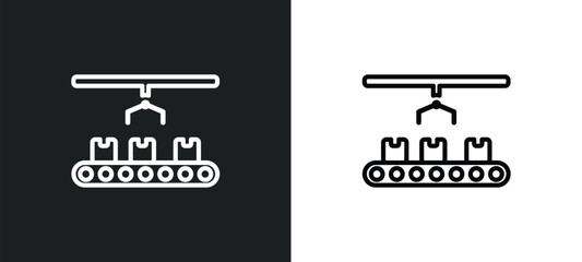 Poster - assembly line outline icon in white and black colors. assembly line flat vector icon from industry collection for web, mobile apps and ui.
