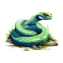 Green Snake On White Background