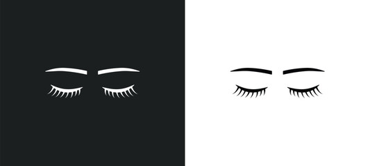 Poster - closed eyes with lashes and brows outline icon in white and black colors. closed eyes with lashes an