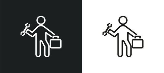 Poster - hine repair outline icon in white and black colors. hine repair flat vector icon from humans collection for web, mobile apps and ui.