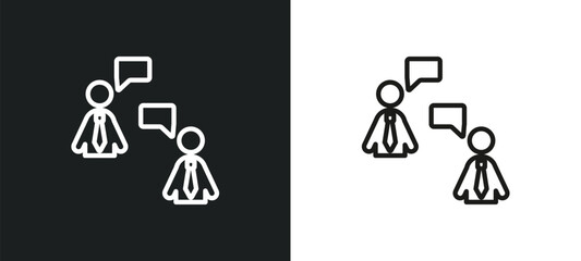 Poster - dialogue outline icon in white and black colors. dialogue flat vector icon from human resources collection for web, mobile apps and ui.