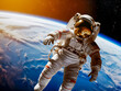 Astronaut schwebt im Weltraum, Erde im Hintergrund, Generative AI