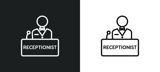 Poster - receptionist outline icon in white and black colors. receptionist flat vector icon from hotel collec