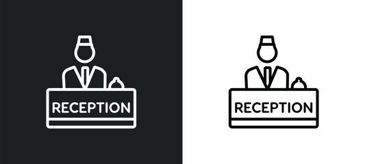 Poster - reception outline icon in white and black colors. reception flat vector icon from hotel collection f