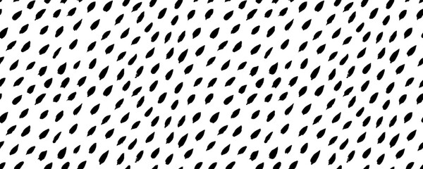 Poster - Seamless banner with dashed strokes. Brush drawn blobs. Rain pattern with diagonal strokes, rounded hand drawn lines. Vector rain drops texture. Black and white abstract background. Simple texture.