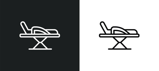 Poster - stretcher outline icon in white and black colors. stretcher flat vector icon from health and medical collection for web, mobile apps and ui.