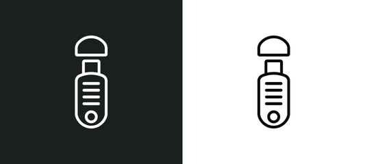 Poster - pendrive with cover outline icon in white and black colors. pendrive with cover flat vector icon from hardware collection for web, mobile apps and ui.