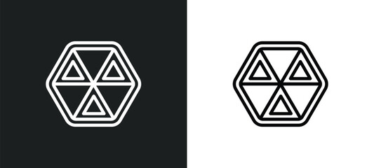 Poster - multiple triangles inside hexagon outline icon in white and black colors. multiple triangles inside hexagon flat vector icon from geometry collection for web, mobile apps and ui.