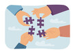 © SurfupVector - Hands holding puzzle pieces vector illustration. Friends or coworkers solving puzzle, working together in team and supporting each other. Unity, togetherness, teamwork concept