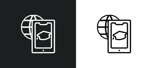 Poster - distance learning outline icon in white and black colors. distance learning flat vector icon from general collection for web, mobile apps and ui.