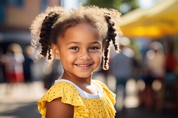 close up portrait happy African girl smiling to camera, Generative Ai