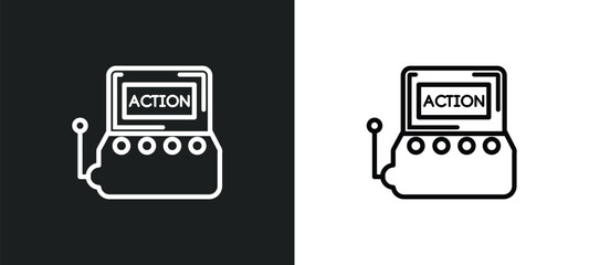 Wall Mural - actions outline icon in white and black colors. actions flat vector icon from gaming collection for 