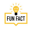© Vlad - Fun fact icon. Concept did you know with light bulb and smiley. Trendy modern logo, design element. Modern symbol of fun facts. Vector illustration