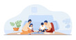 Happy family playing board games vector illustration. Parents and children playing chess and cards, having fun together at home. Family reunion, parenting, quality time, entertainment concept