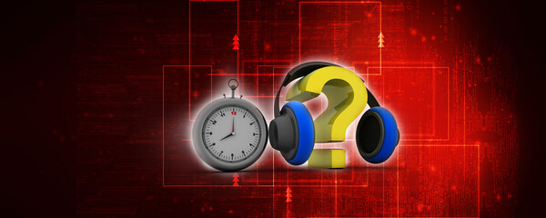 Poster - 3d rendering question mark connected headphone