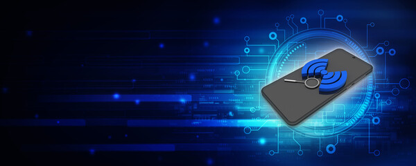 Poster - 3d illustration Transmitter mobile WiFi near 5G