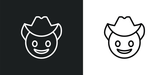 Poster - cowboy hat emoji outline icon in white and black colors. cowboy hat emoji flat vector icon from emoj