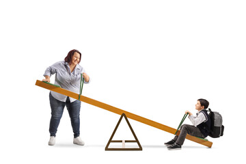 Poster - Mother and son playing on a seesaw