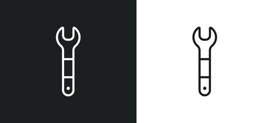 Poster - wrench outline icon in white and black colors. wrench flat vector icon from electrian connections collection for web, mobile apps and ui.