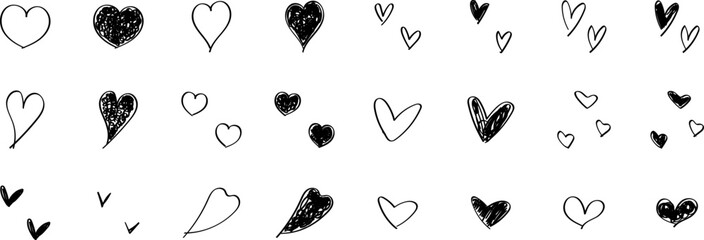 cute hand drawn heart illustration set on a white background.. vector illustration heart icons.