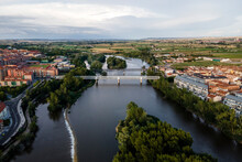 Aerial View Of Zamora, A Small Town Along The Douro River In Spain.