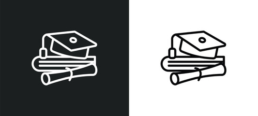 Wall Mural - graduate outline icon in white and black colors. graduate flat vector icon from education collection