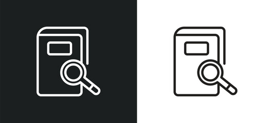 Poster - book and magnifying outline icon in white and black colors. book and magnifying flat vector icon from education collection for web, mobile apps ui.
