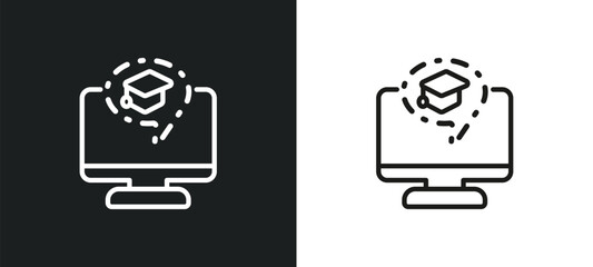 Poster - e learning outline icon in white and black colors. e learning flat vector icon from e learning and education collection for web, mobile apps and ui.