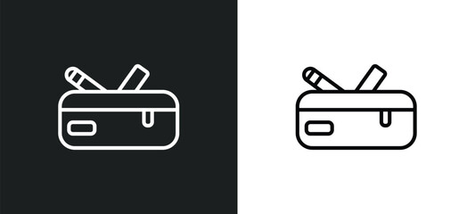 Wall Mural - pencil case outline icon in white and black colors. pencil case flat vector icon from education coll
