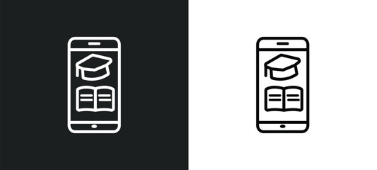 Poster - mobile learning outline icon in white and black colors. mobile learning flat vector icon from education collection for web, mobile apps and ui.