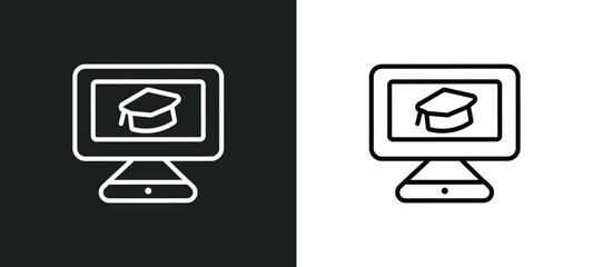 Poster - e learning outline icon in white and black colors. e learning flat vector icon from online learning collection for web, mobile apps and ui.