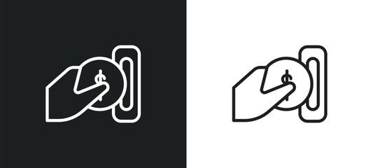 Poster - insert coin outline icon in white and black colors. insert coin flat vector icon from e commerce and payment collection for web, mobile apps and ui.