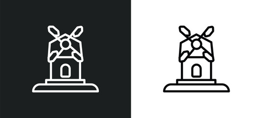 Poster - mill outline icon in white and black colors. mill flat vector icon from wild west collection for web